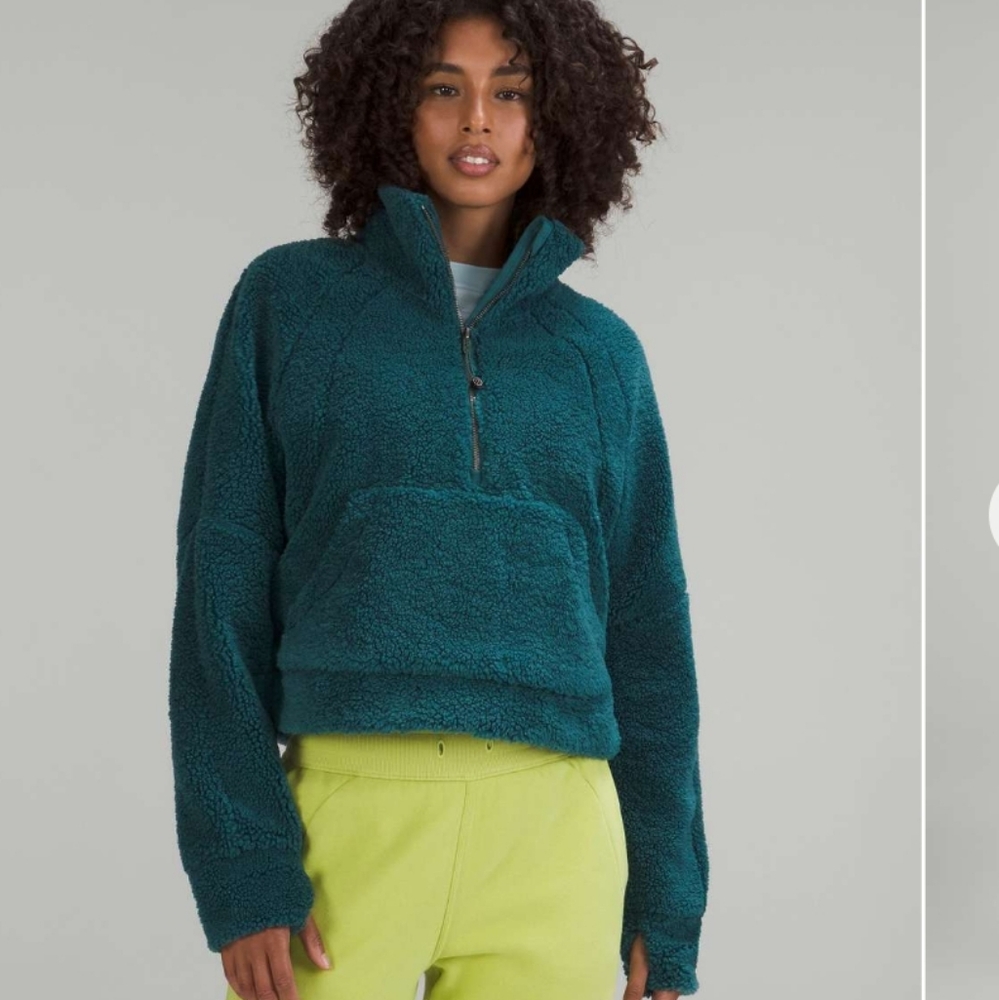 Lululemon Scuba Oversized Cropped Fleece Funnel NeckGreen Jasper XS